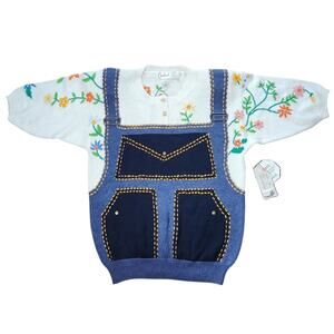 Carducci sweater VINTAGE 80s short sleeve overalls floral size M NOS